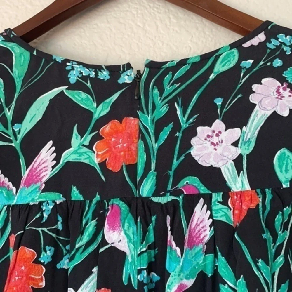 kate spade Black Floral Print Romper with Green and Red Accents
